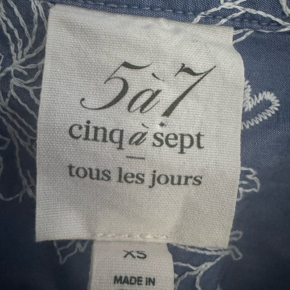 Cinq à Sept Blouse Abrielle Embroidered Blue Chambray Cotton Tie Hem Shirt XS - Picture 7 of 7